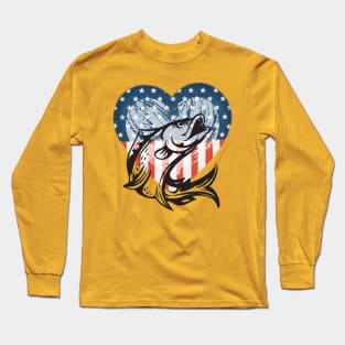 America Loves Bass Fishing (patriotic Heart + bass) Long Sleeve T-Shirt